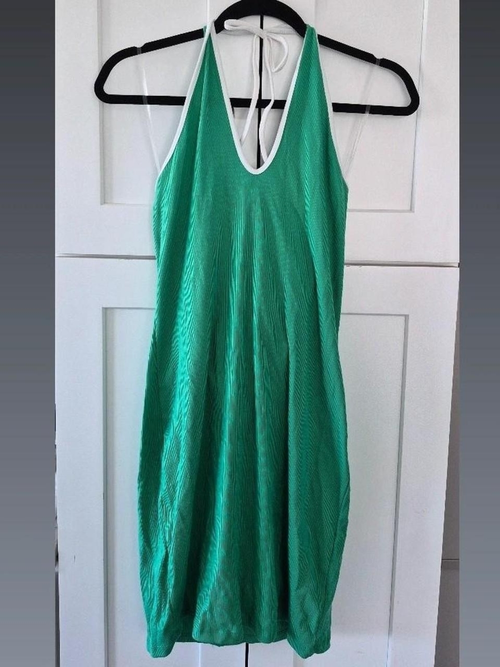 wild fable Teal-Green Halter Mini Dress with White Trim